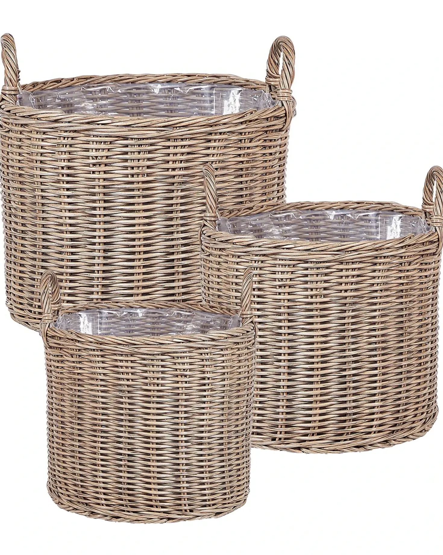 Set di 3 vasi da fiori in vimini PENDULA Rattan sintetico (PE) 33/37/45 cm Naturale