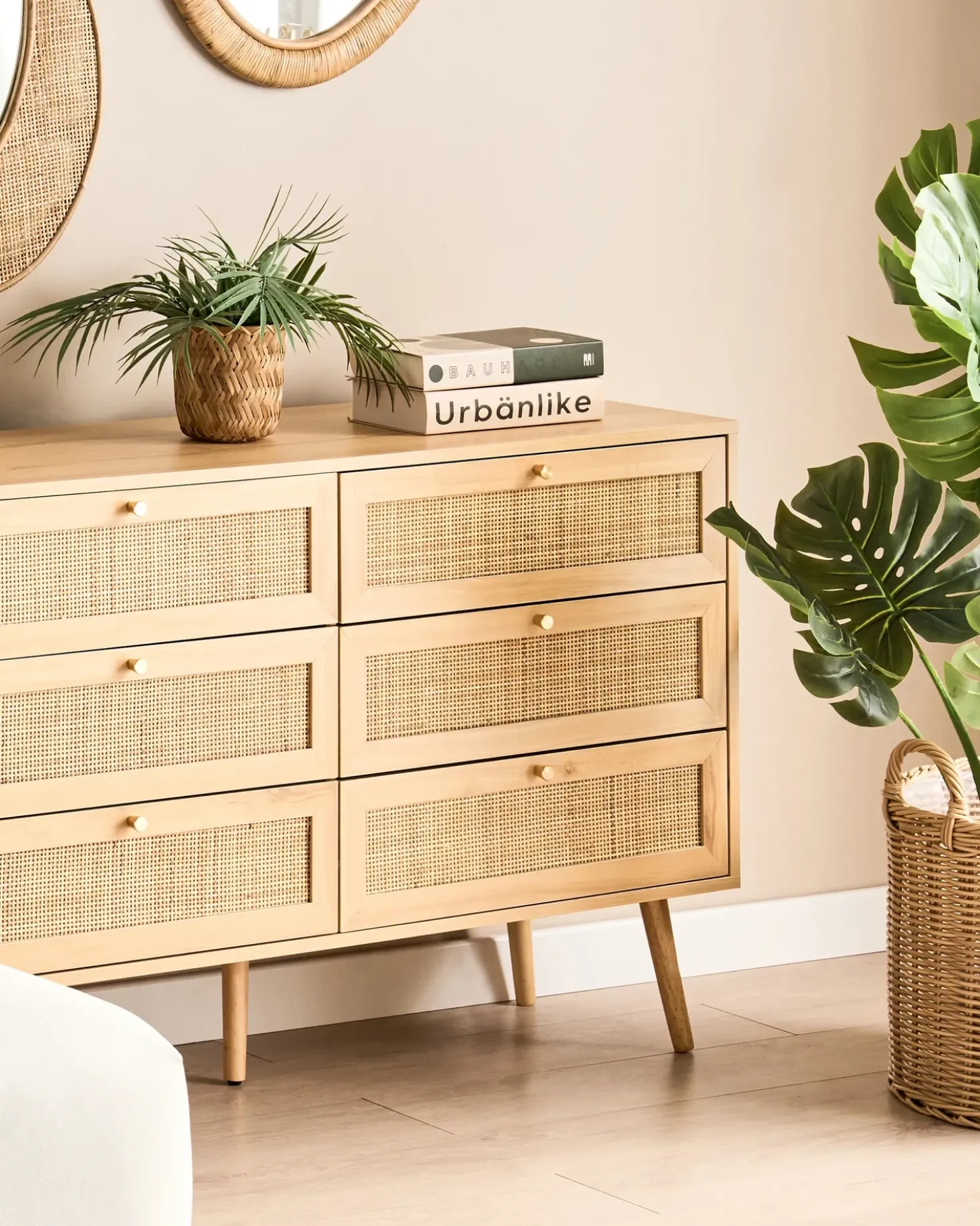 Set di 3 vasi da fiori in vimini PENDULA Rattan sintetico (PE) 33/37/45 cm Naturale