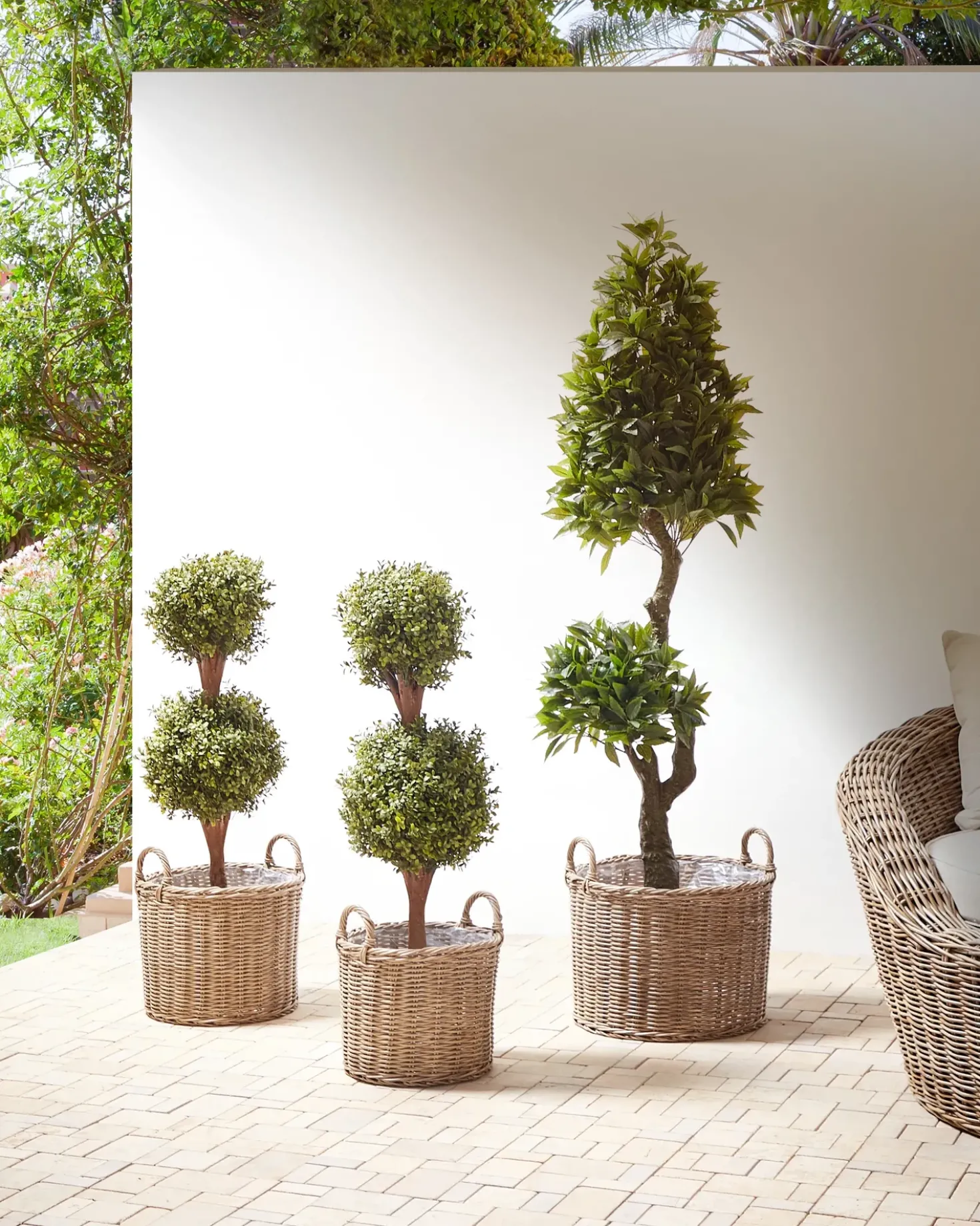 Set di 3 vasi da fiori in vimini PENDULA Rattan sintetico (PE) 33/37/45 cm Naturale