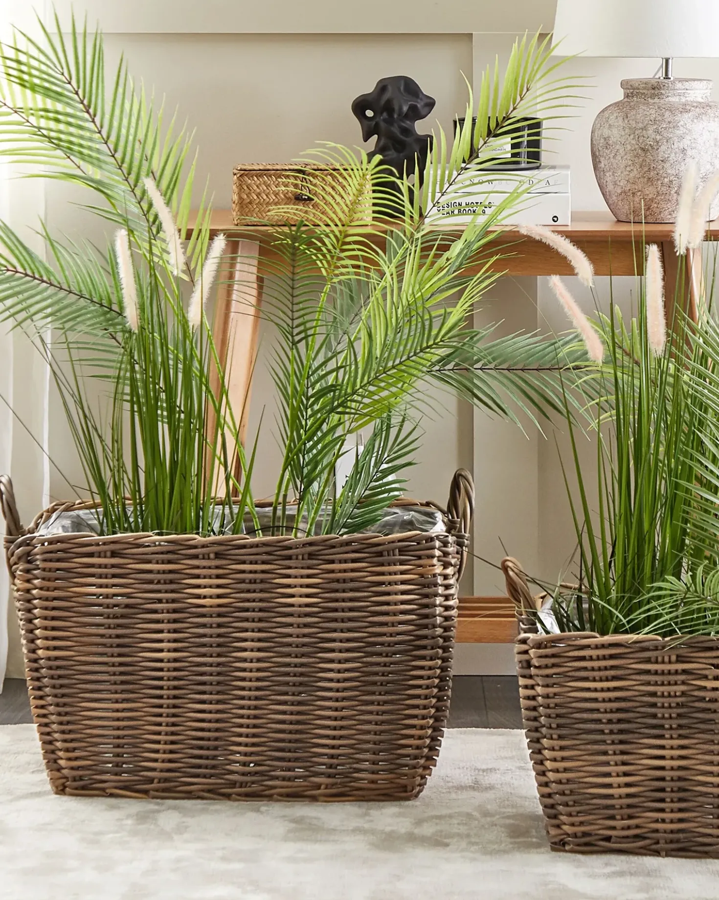 Set di 2 vasi da fiori in vimini ORMOS Rattan sintetico (PE) 53/59 cm Marrone