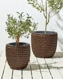 Set di 3 vasi per piante BERBERIS Rattan sintetico (PE) 34/45 cm Marrone scuro