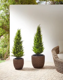 Set di 3 vasi per piante BERBERIS Rattan sintetico (PE) 34/45 cm Marrone scuro