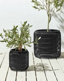 Set di 2 vasi per piante BRODIEA Rattan sintetico (PE) 26/45 cm Nero