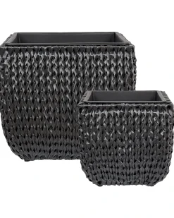 Set di 2 vasi per piante BERBERIS Rattan sintetico (PE) 34/45 cm Nero