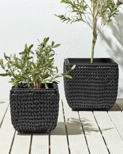 Set di 2 vasi per piante BERBERIS Rattan sintetico (PE) 34/45 cm Nero