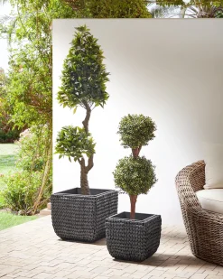 Set di 2 vasi per piante BERBERIS Rattan sintetico (PE) 34/45 cm Nero