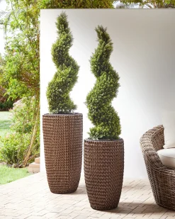 Set di 2 vasi per piante CEDRUS Rattan sintetico (PE) 37/45 cm Marrone