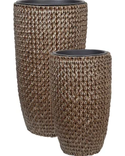 Set di 2 vasi per piante CEDRUS Rattan sintetico (PE) 37/45 cm Marrone