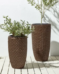 Set di 2 vasi per piante CEDRUS Rattan sintetico (PE) 37/45 cm Marrone