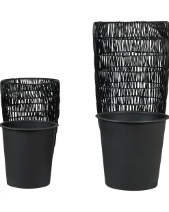 Set di 2 vasi per piante CHELONE Rattan sintetico (PE) 26/34 cm Nero