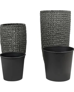 Set di 2 vasi per piante CEDRUS Rattan sintetico (PE) 37/45 cm Nero