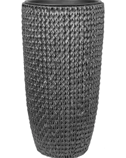 Set di 2 vasi per piante CEDRUS Rattan sintetico (PE) 37/45 cm Nero