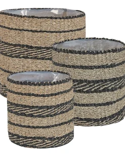 Set di 3 vasi per piante RASBORA Alghe marine 35/31/27 cm Nero
