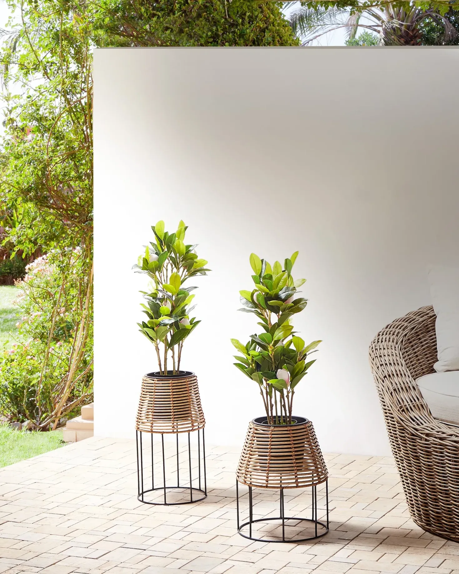 Set di 2 vasi rialzati per piante BORAGO Rattan sintetico (PE) 20/21 cm Naturale