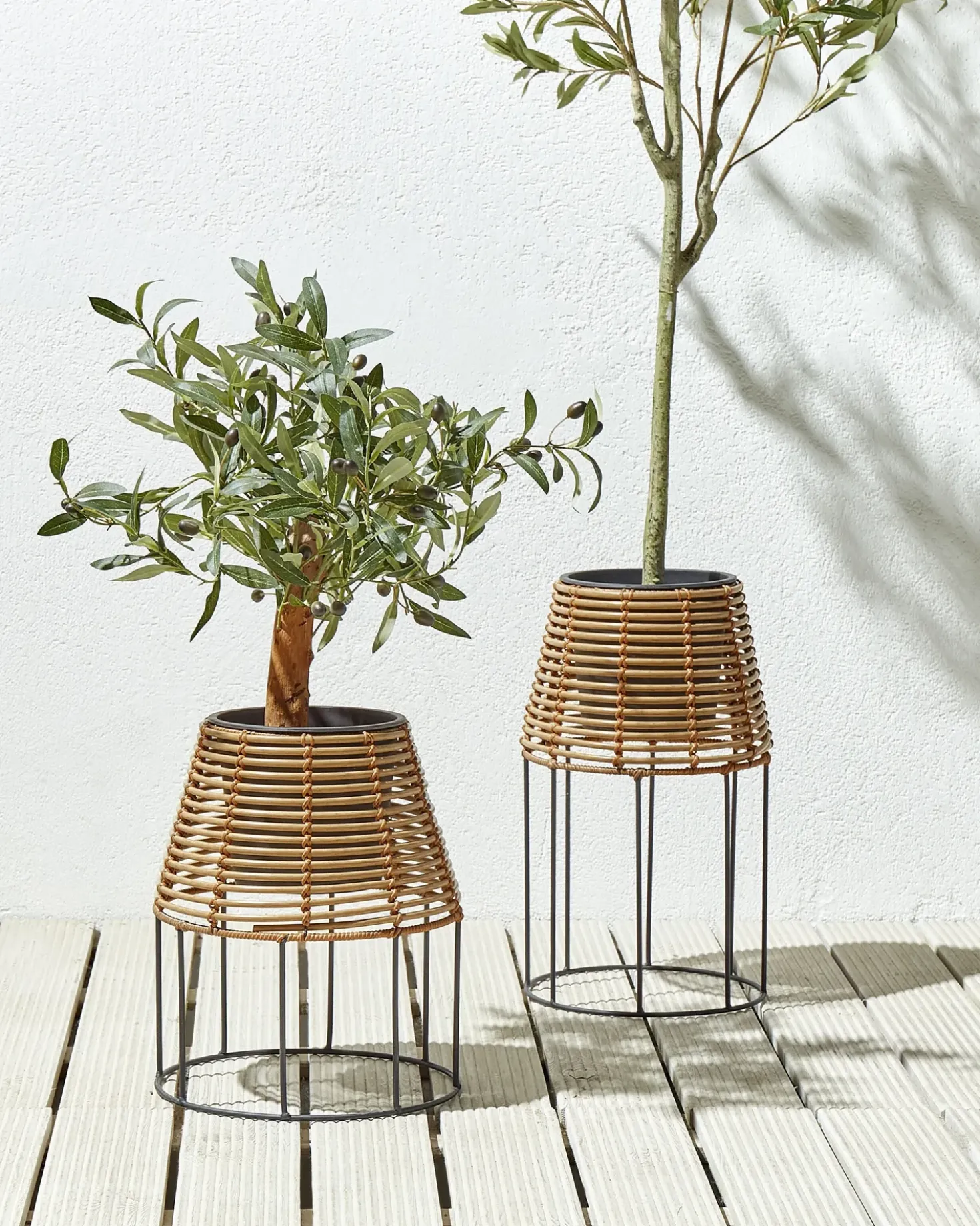 Set di 2 vasi rialzati per piante BORAGO Rattan sintetico (PE) 20/21 cm Naturale