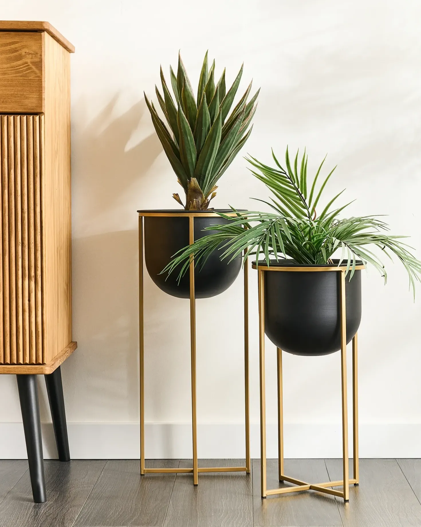 Set di 2 vasi rialzati per piante THUJA Metallo 21 cm Nero