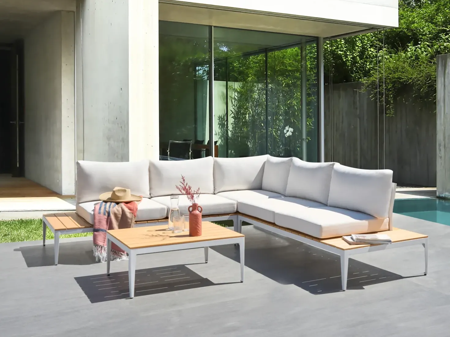 Set di divani angolari da giardino 5 posti POSITANO Bianco sporco