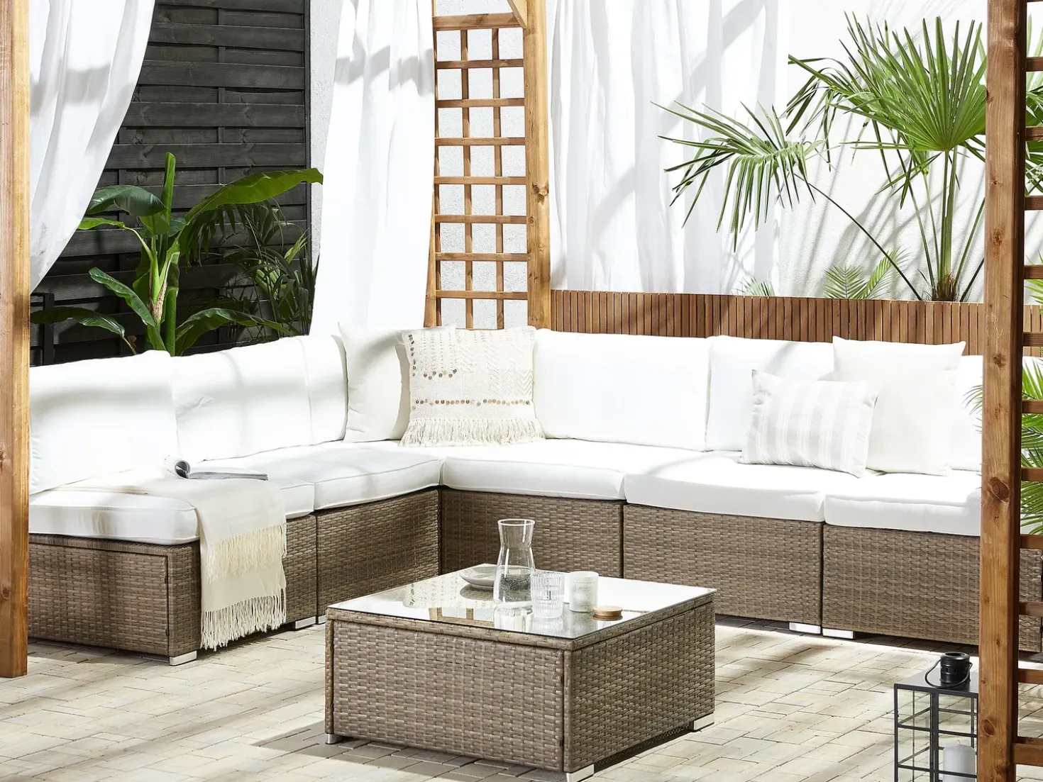 Set di divani angolari da giardino 6 posti BELVEDERE Rattan sintetico (PE) Bianco