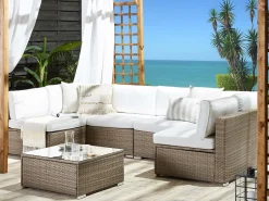 Set di divani angolari da giardino 6 posti BELVEDERE Rattan sintetico (PE) Bianco