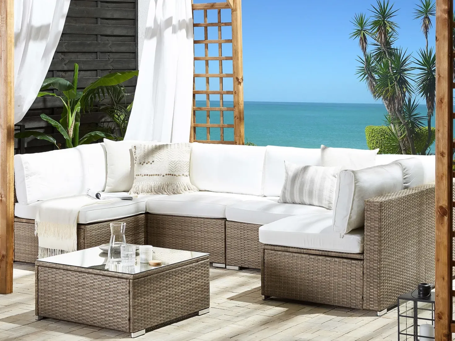 Set di divani angolari da giardino 6 posti BELVEDERE Rattan sintetico (PE) Bianco
