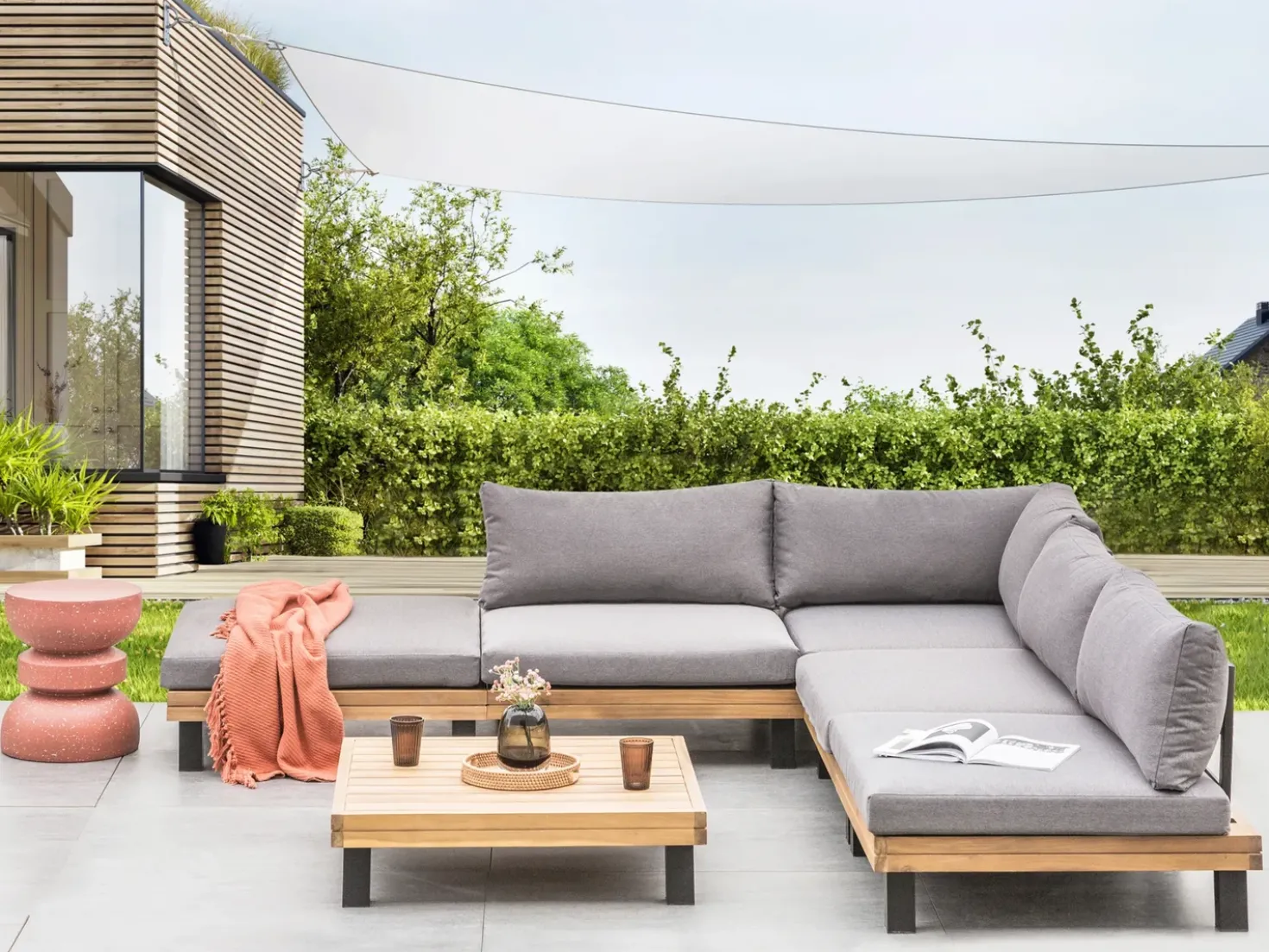 Set di divani angolari da giardino 5 posti FRAZZANO Modulare Legno di acacia certificato Grigio