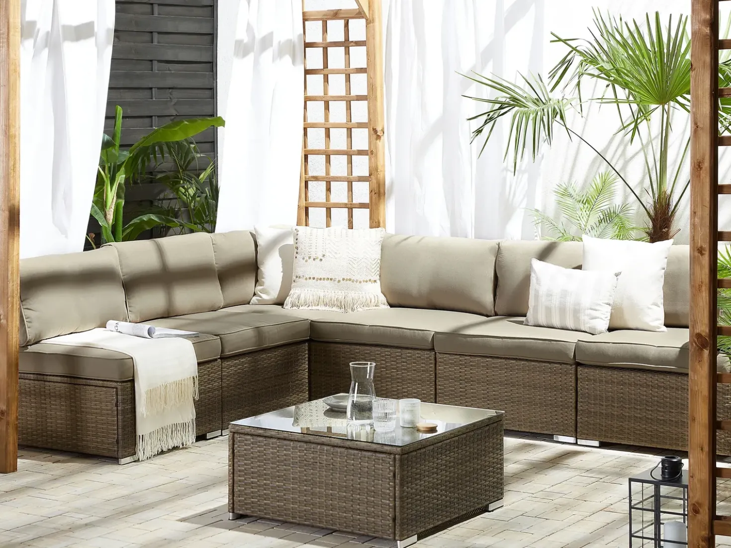 Set di divani angolari da giardino 6 posti BELVEDERE Rattan sintetico (PE) Marrone