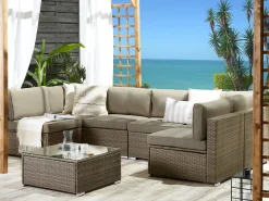 Set di divani angolari da giardino 6 posti BELVEDERE Rattan sintetico (PE) Marrone