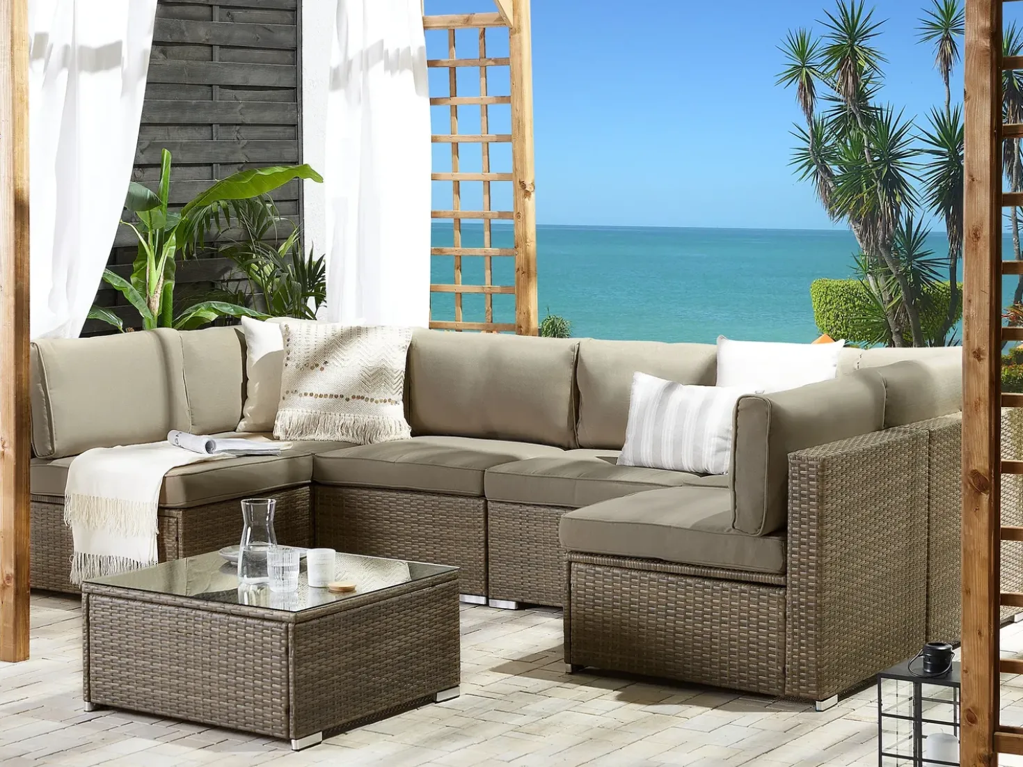 Set di divani angolari da giardino 6 posti BELVEDERE Rattan sintetico (PE) Marrone