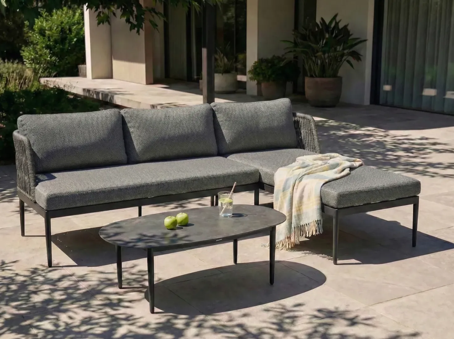 Set di divani angolari da giardino 3 posti LEFFE Lato Sinistro Metallo Grigio