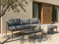 Set di divani angolari da giardino 3 posti LEFFE Lato Sinistro Metallo Grigio