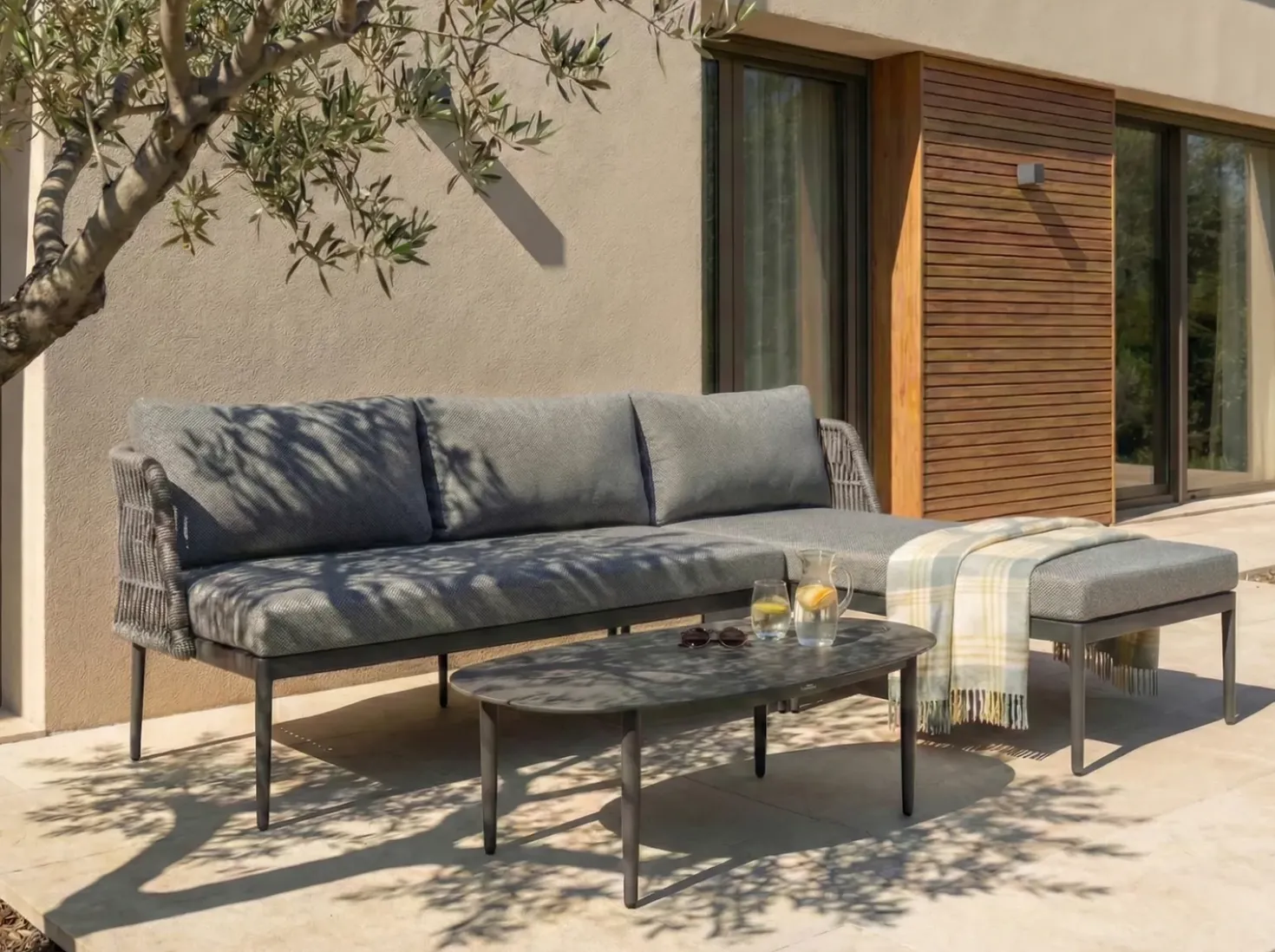 Set di divani angolari da giardino 3 posti LEFFE Lato Sinistro Metallo Grigio