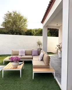 Set di divani angolari da giardino 5 posti POSITANO Marrone chiaro