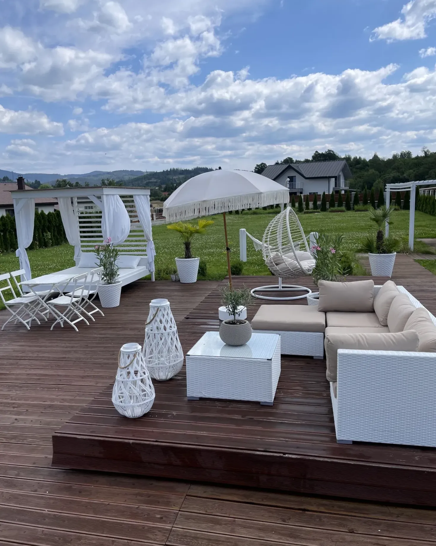 Set di divani angolari da giardino 4 posti SANO Lato destro Modulare Rattan sintetico (PE) Bianco