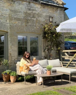 Set di divani angolari da giardino 3 posti LEFFE Lato Sinistro Metallo Beige