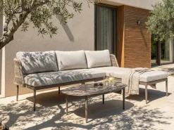 Set di divani angolari da giardino 3 posti LEFFE Lato Sinistro Metallo Beige