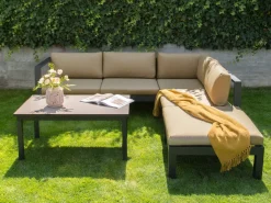 Set di divani angolari da giardino 5 posti MESSINA Lato Sinistro Metallo Beige sabbia