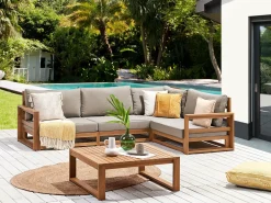 Set di divani angolari da giardino 4 posti TIMOR Lato Sinistro Modulare Legno di acacia certificato Marrone chiaro