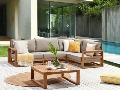 Set di divani angolari da giardino 4 posti TIMOR Lato Sinistro Modulare Legno di acacia certificato Marrone chiaro