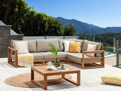 Set di divani angolari da giardino 4 posti TIMOR Lato Sinistro Modulare Legno di acacia certificato Marrone chiaro