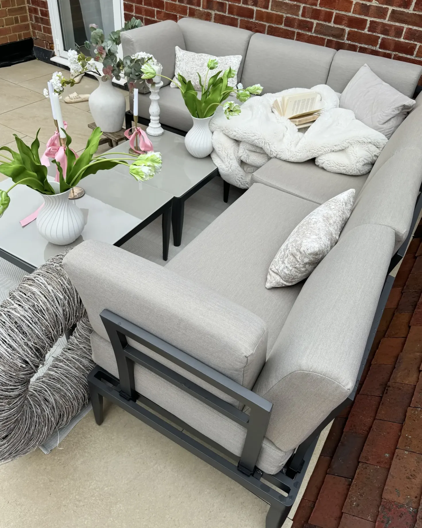 Set di divani angolari da giardino 6 posti RIMA III Lato Sinistro Modulare Metallo Beige