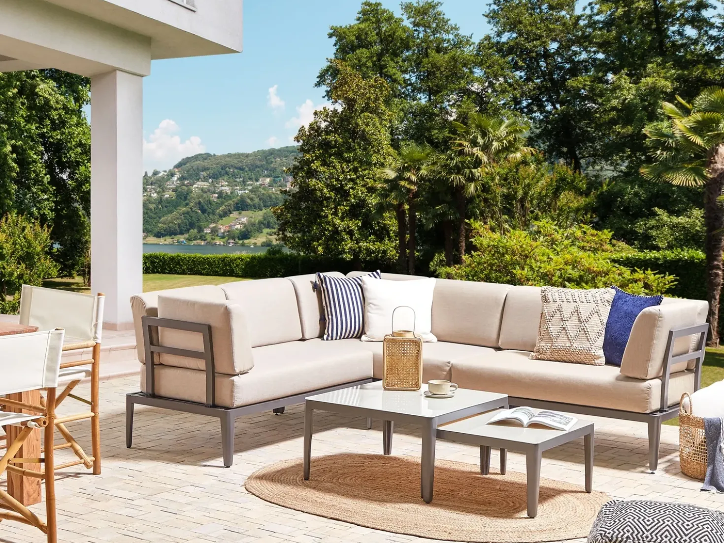 Set di divani angolari da giardino 6 posti RIMA III Lato Sinistro Modulare Metallo Beige