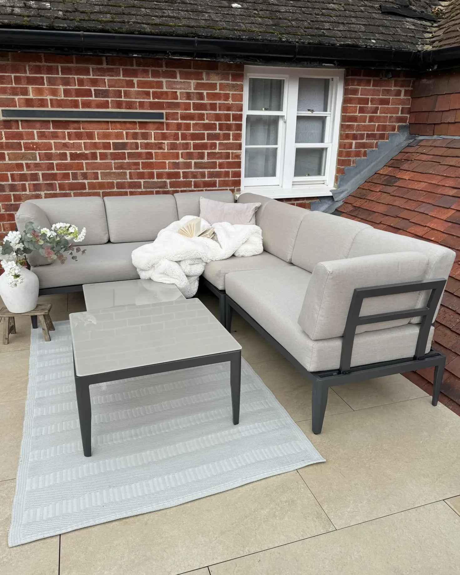 Set di divani angolari da giardino 6 posti RIMA III Lato Sinistro Modulare Metallo Beige