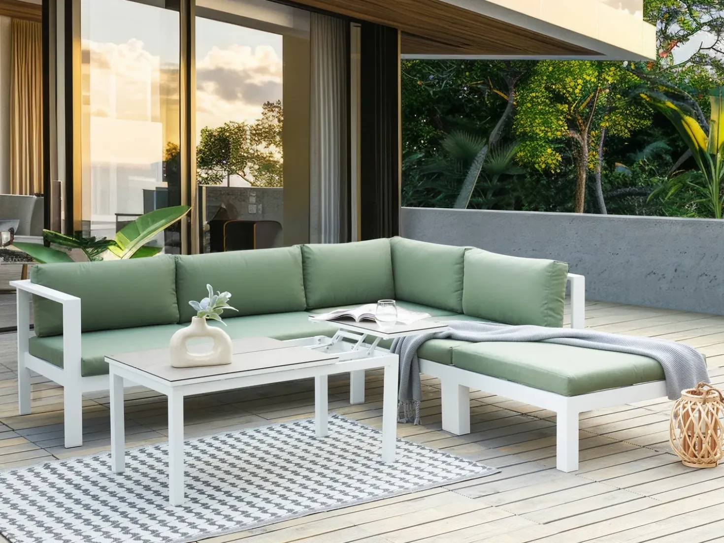 Set di divani angolari da giardino 5 posti MESSINA Lato Sinistro Metallo Verde