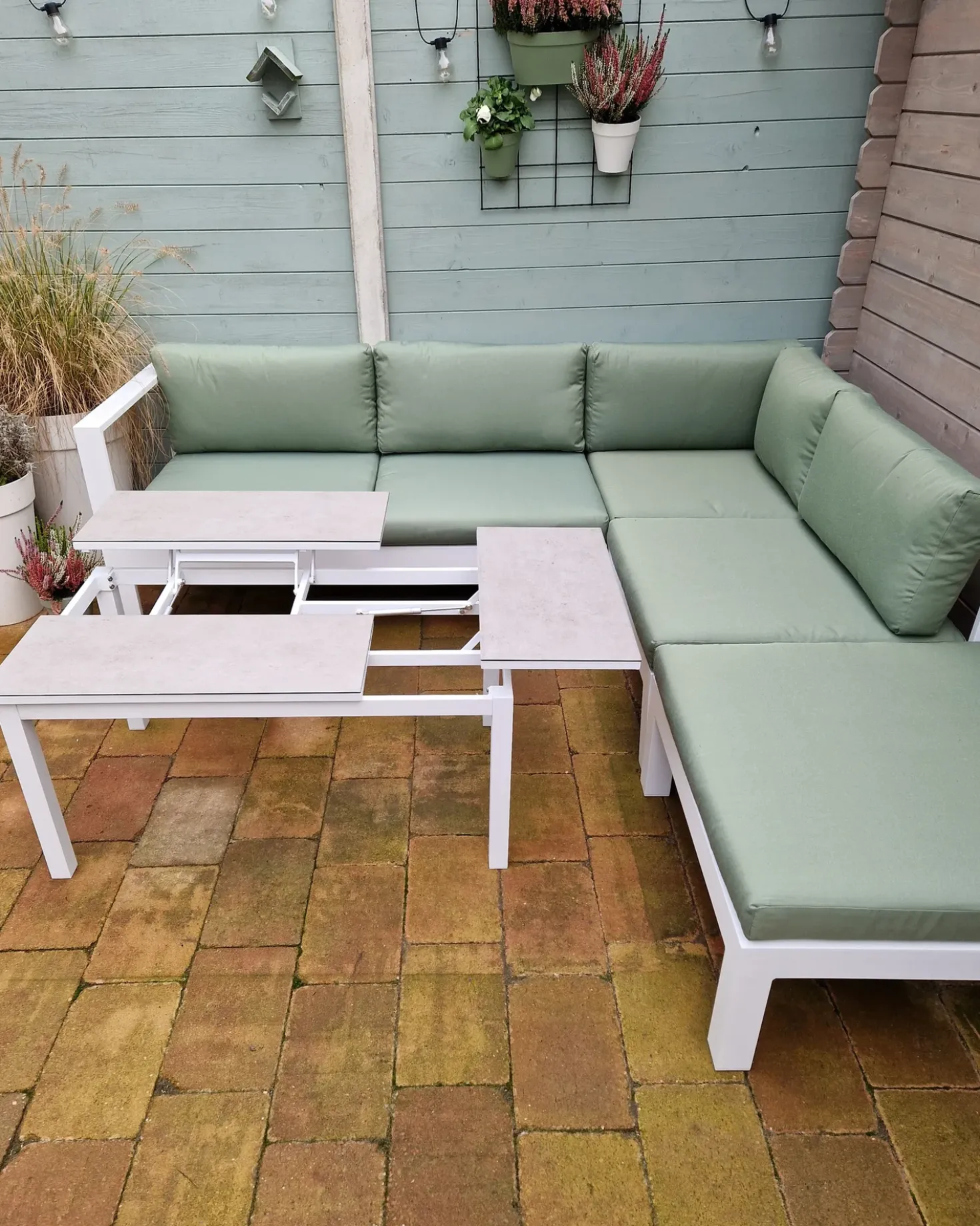 Set di divani angolari da giardino 5 posti MESSINA Lato Sinistro Metallo Verde