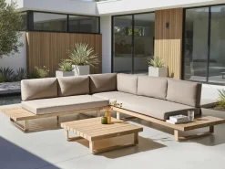 Set di divani angolari da giardino 5 posti MYKONOS Lato destro Legno di acacia certificato Tortora