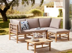 Set di divani angolari da giardino 4 posti CERRETO Lato Sinistro Bambù Tortora