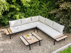Set di divani angolari da giardino 5 posti BELLARIVA Legno d'eucalipto Bianco sporco
