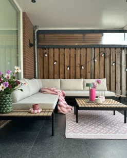 Set di divani angolari da giardino 5 posti BELLARIVA Legno d'eucalipto Bianco sporco