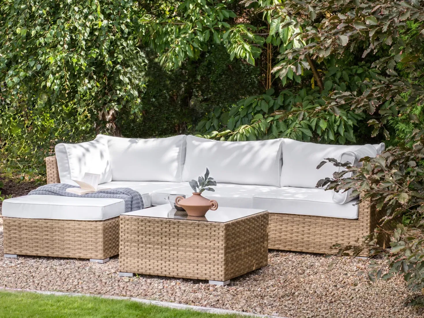 Set di divani angolari da giardino 4 posti SANO Lato destro Modulare Rattan sintetico (PE) Naturale