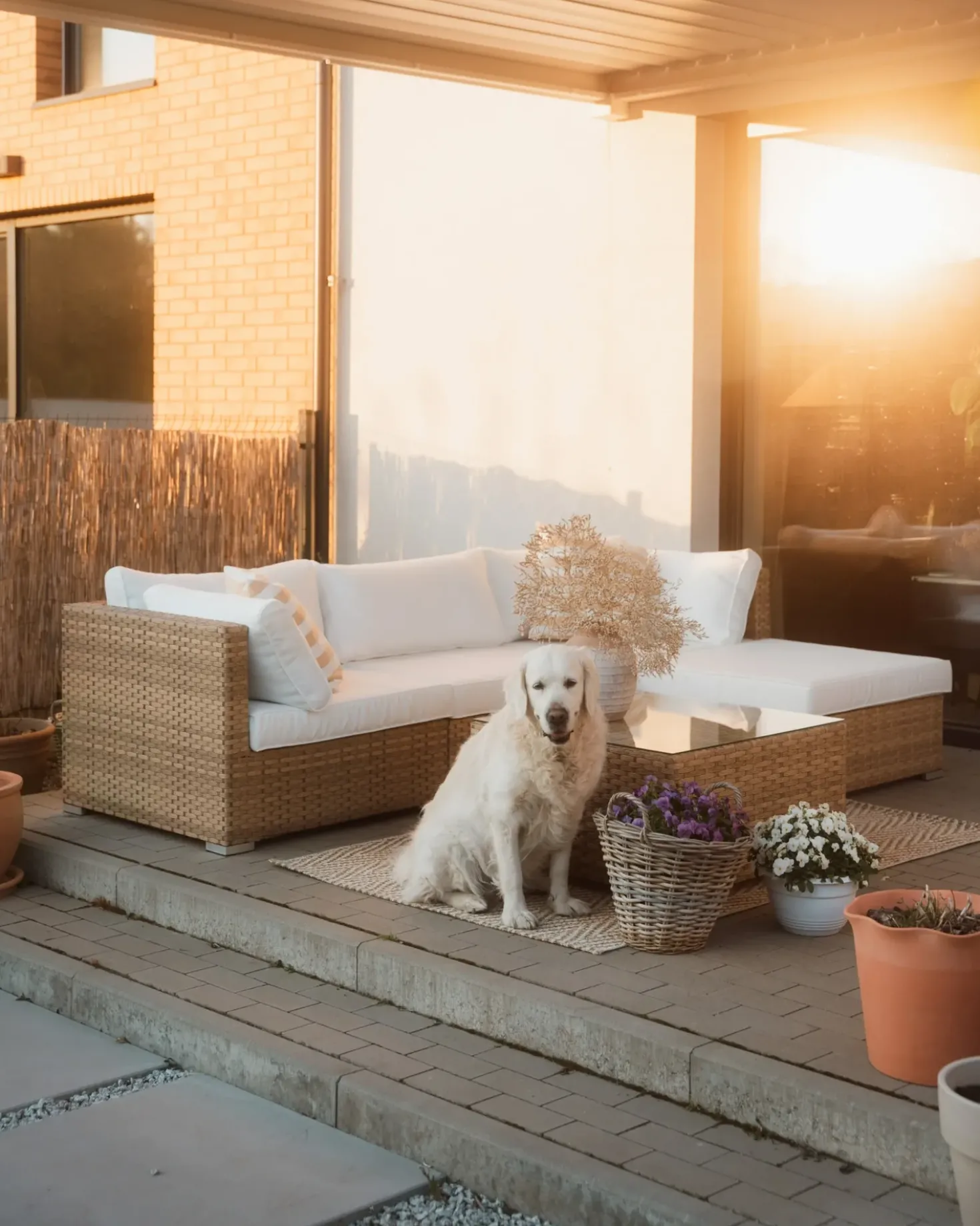 Set di divani angolari da giardino 4 posti SANO Lato destro Modulare Rattan sintetico (PE) Naturale